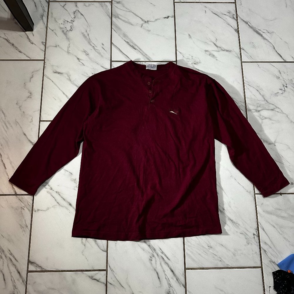 Reebok Men's Vintage Henley Long Sleeve Maroon Size XL